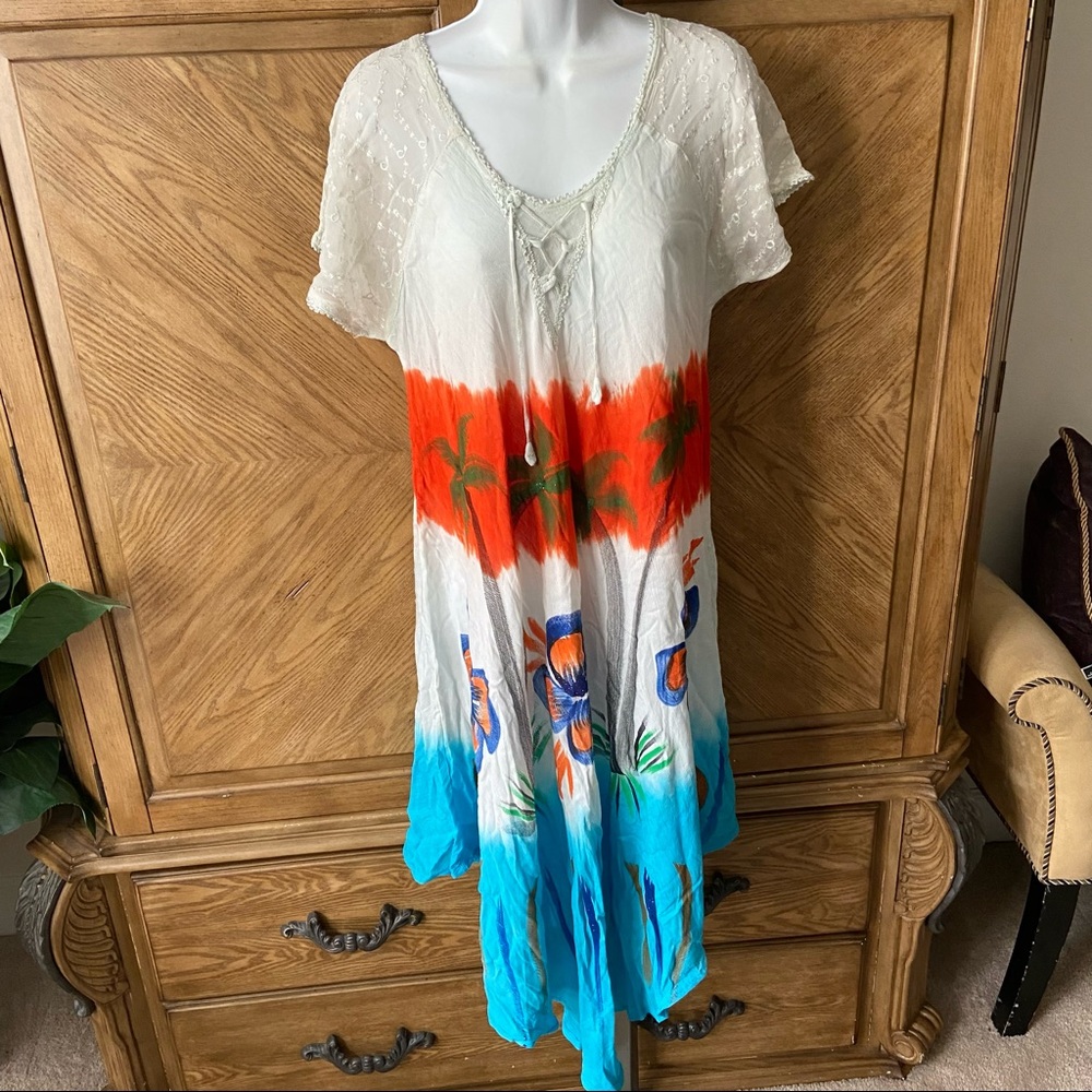 SB fashion white multicolored floral painted dress